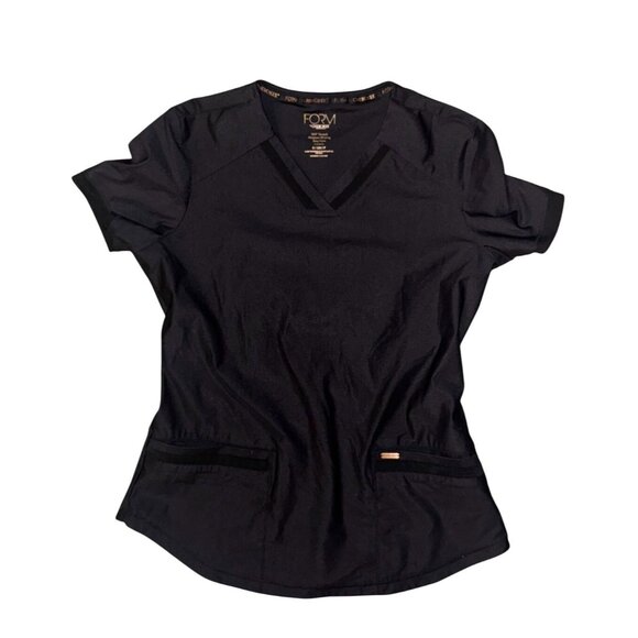 Black Cherokee Form Scrub Top S V-Neck Short Sleeve Medical Uniform - Picture 1 of 6